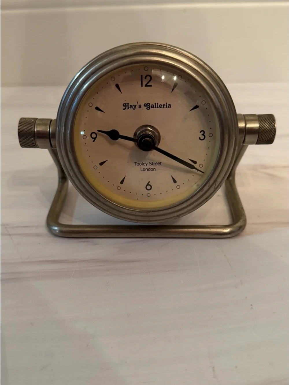 Heavy silver antique Hay’s Galleria London desk/table clock